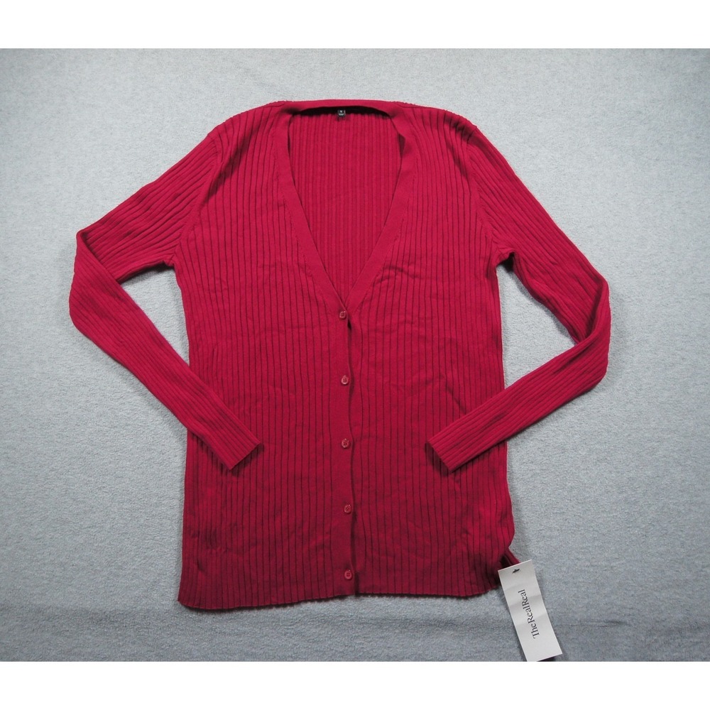 Lafayette 148 Sweater Womens Small Red Cardigan Ribbed Knit Long Sleeve Ladies